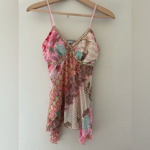 Y2K Early 2000s RAVE Bohemian Tank Top Sequins Gold Glitter Fairycore Rare Med